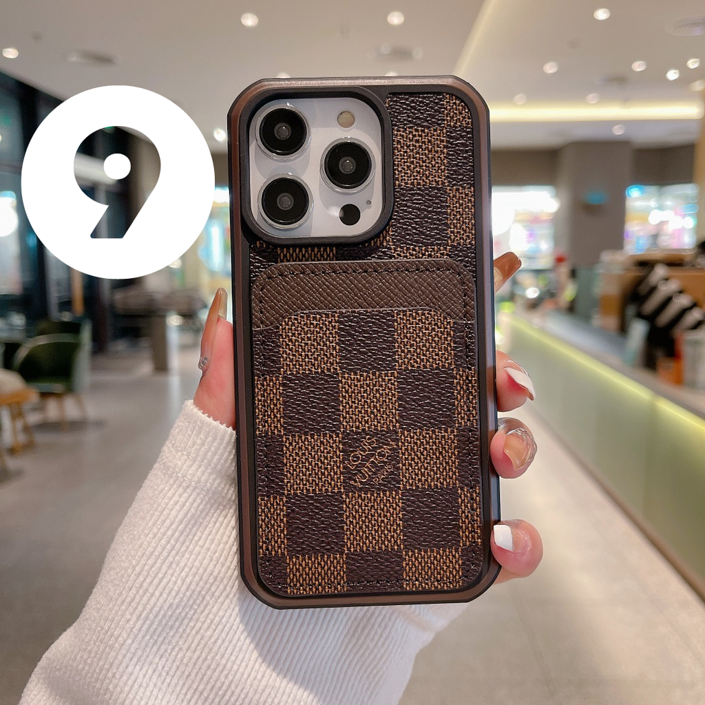 Louis Vuitton-inspired MagSafe wallet case with check and monogram designs