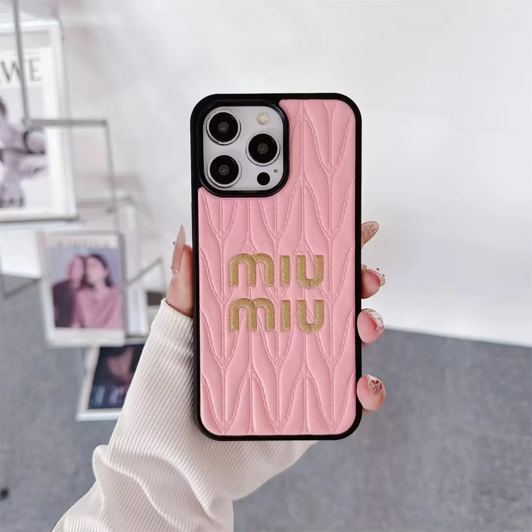 Miu Miu-inspired textured phone case with letter detail