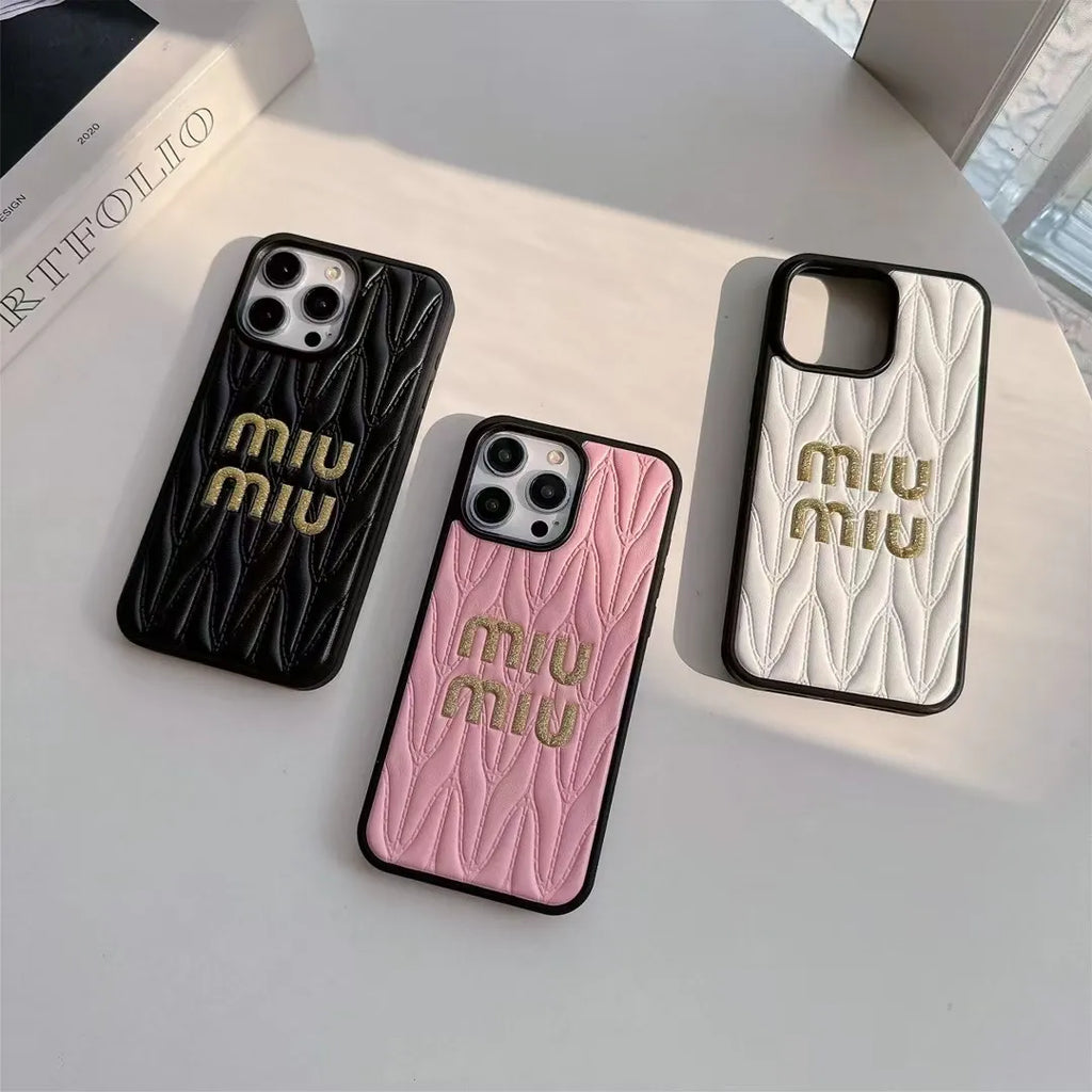Miu Miu-inspired textured phone case with letter detail