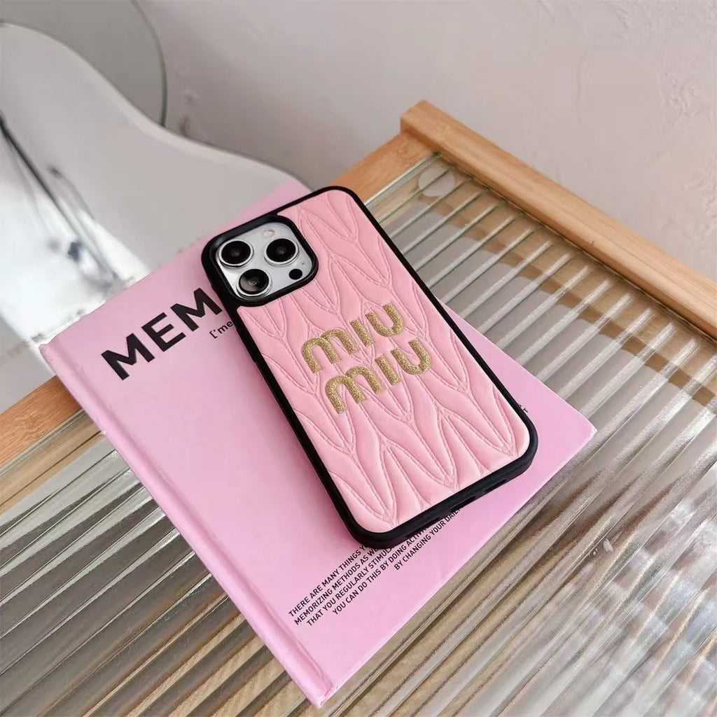 Miu Miu-inspired textured phone case with letter detail