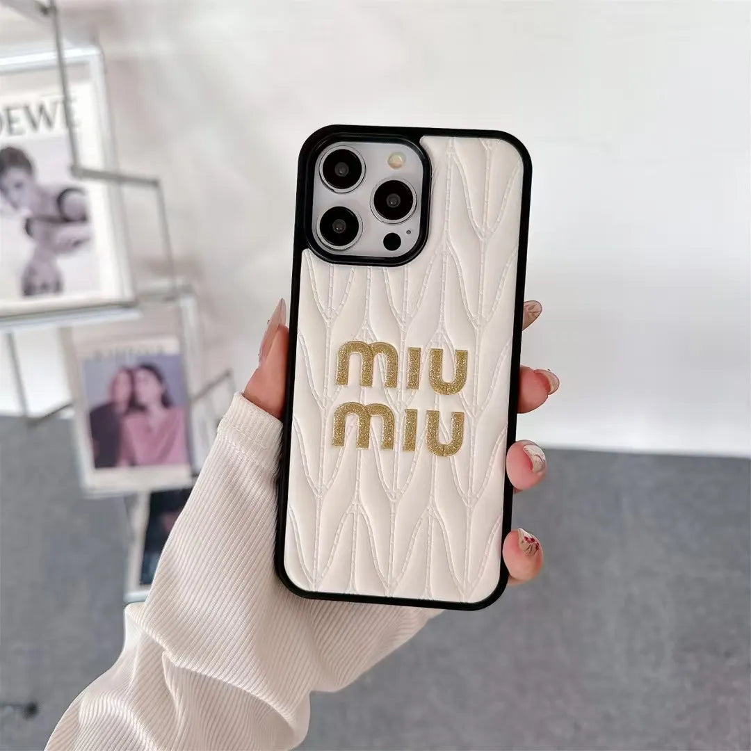 Miu Miu-inspired textured phone case with letter detail