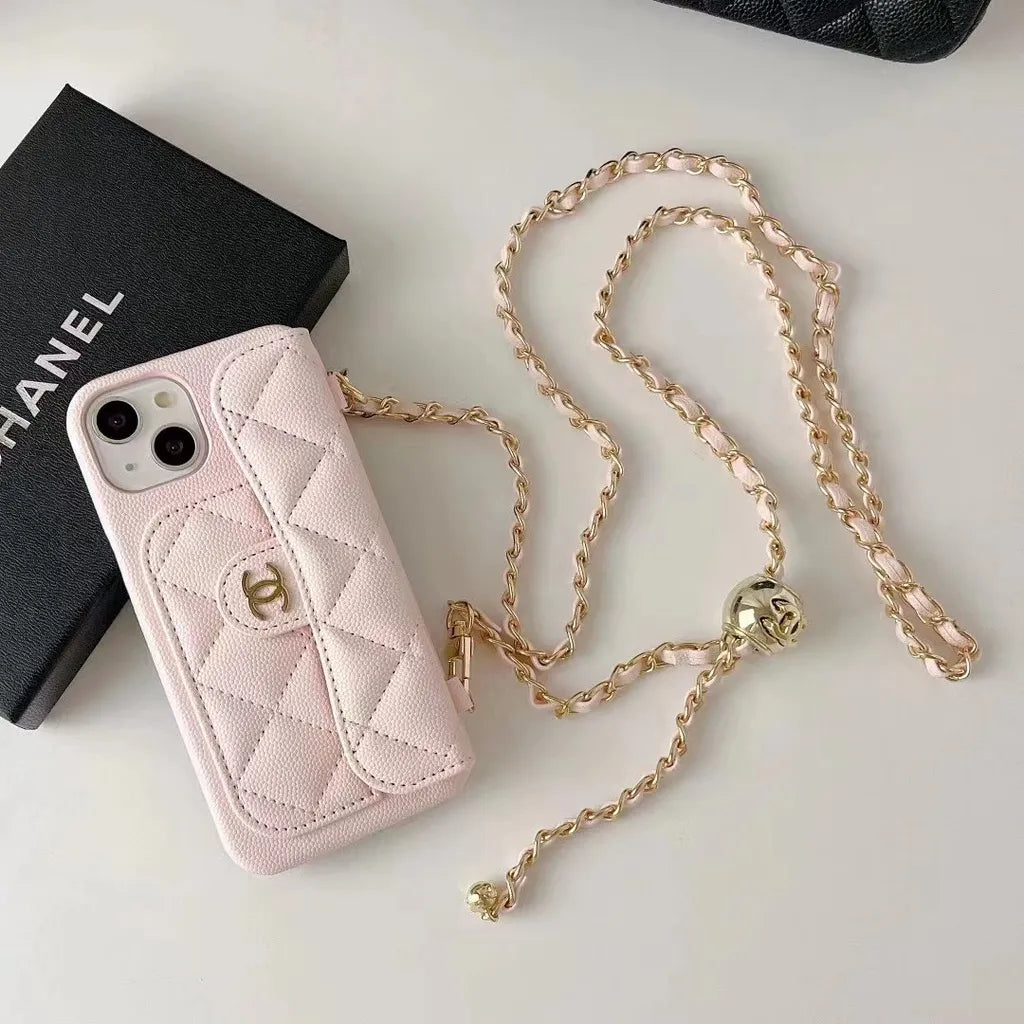 Chanel-inspired quilted crossbody phone case with chain