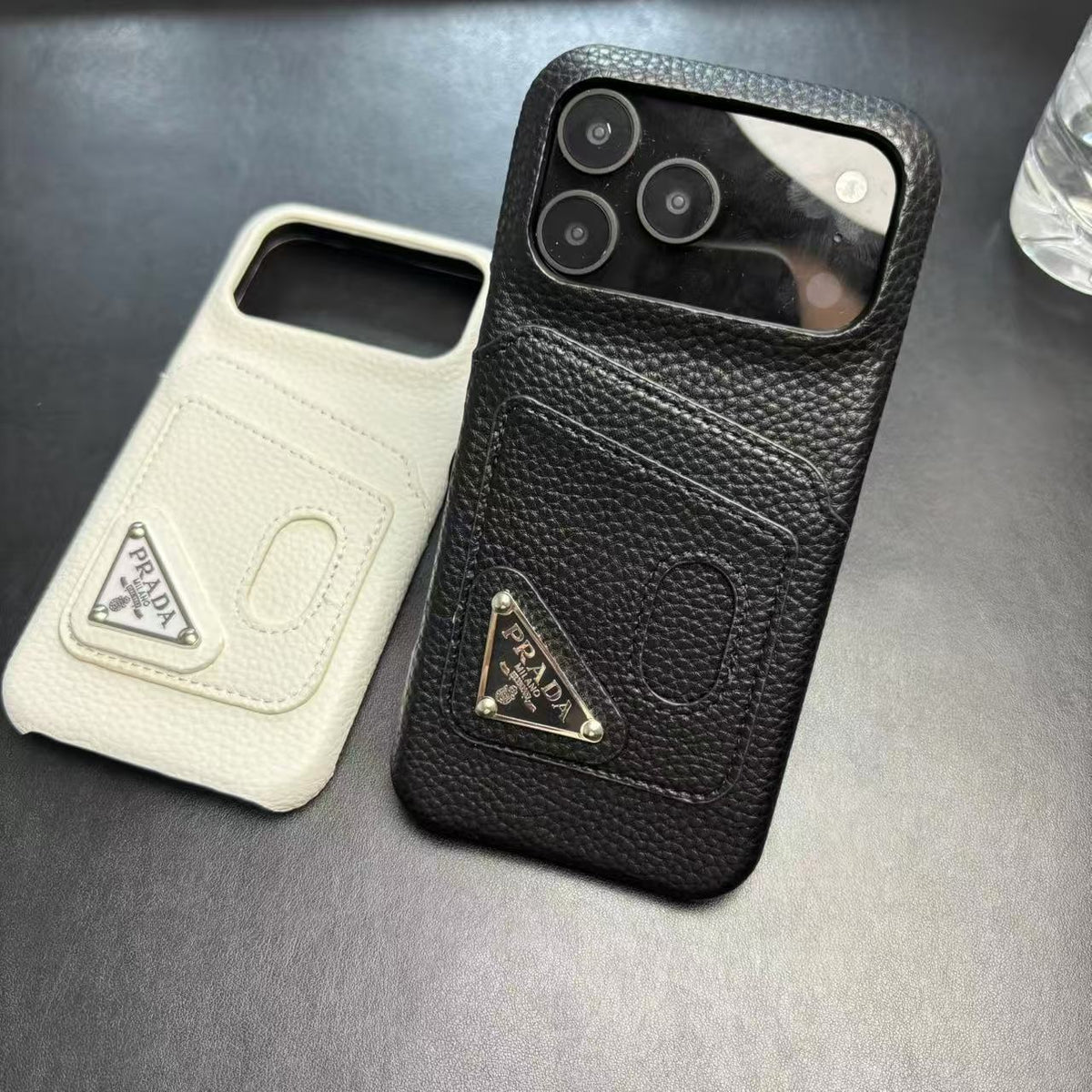 Prada-inspired pastel iPhone 17 Pro case with triangle detail