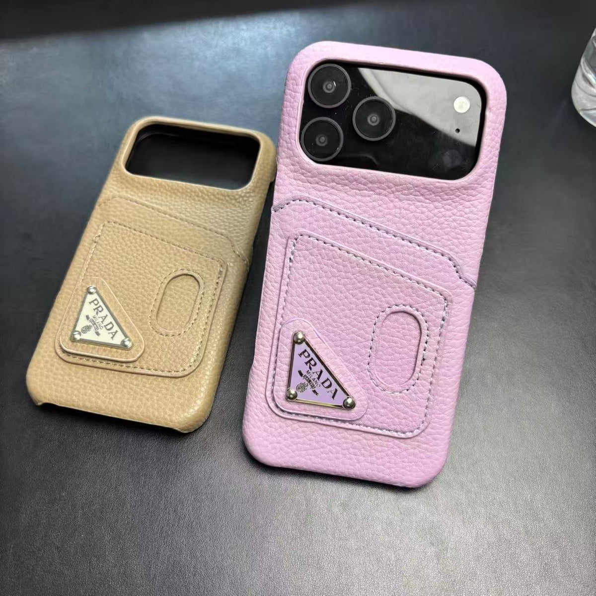 Prada-inspired pastel iPhone 17 Pro case with triangle detail