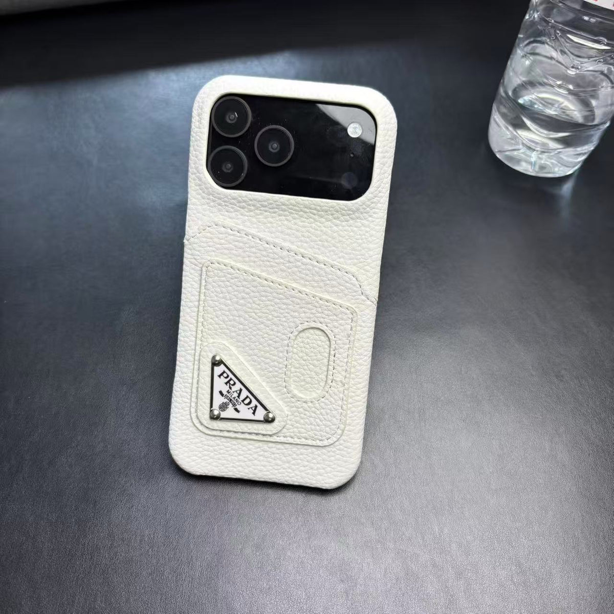 Prada-inspired pastel iPhone 17 Pro case with triangle detail