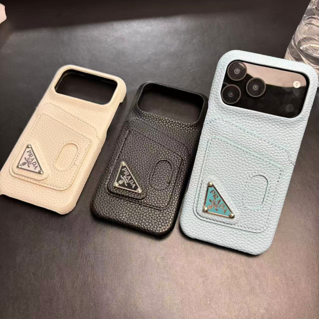 Prada-inspired pastel iPhone 17 Pro case with triangle detail