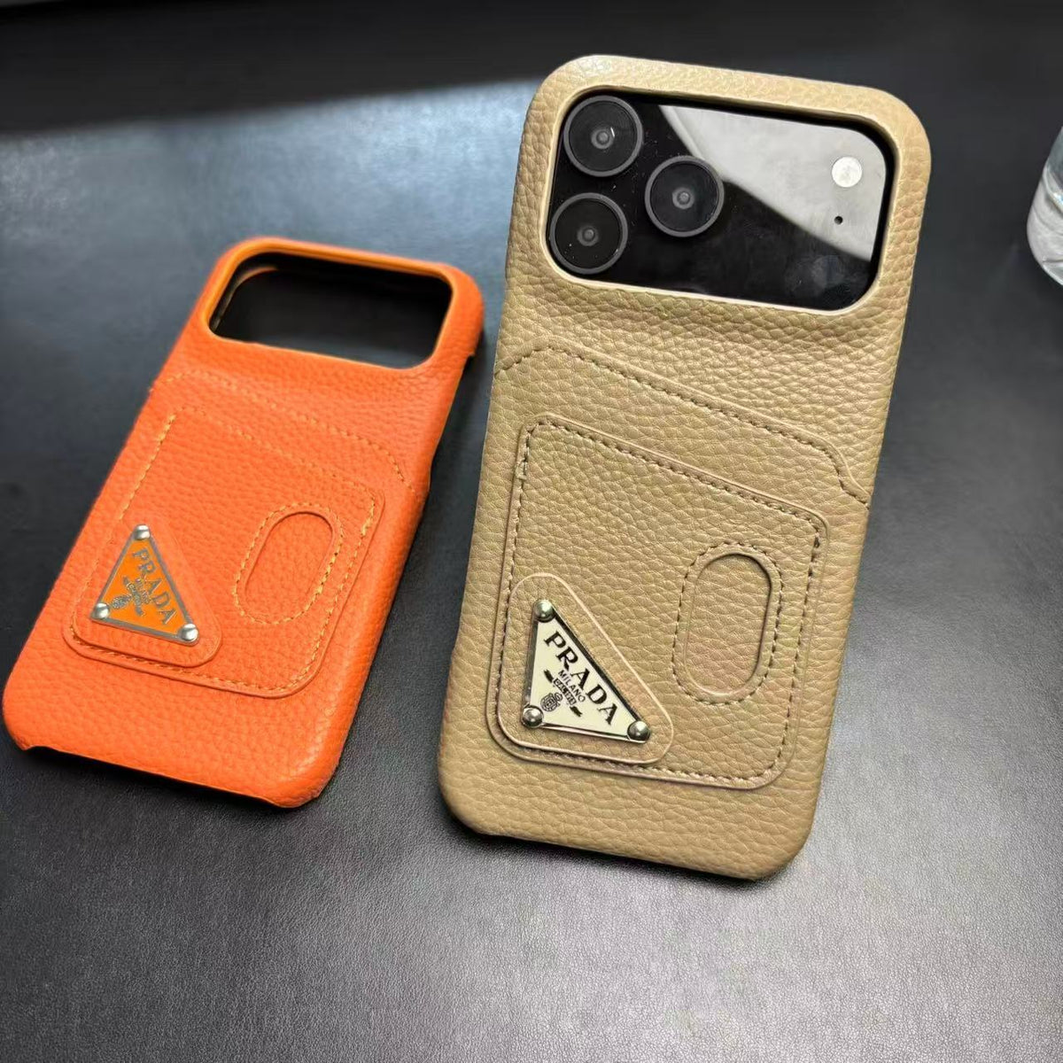Prada-inspired pastel iPhone 17 Pro case with triangle detail