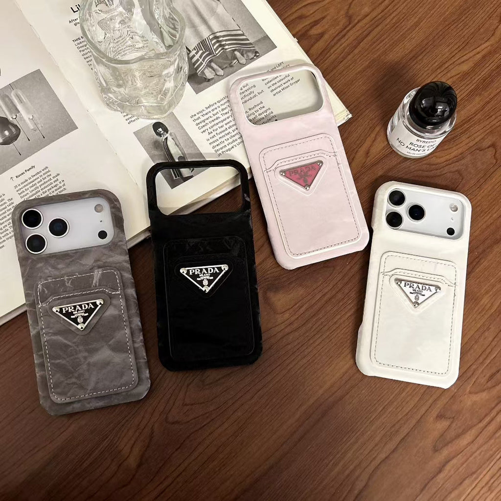 Prada-inspired iPhone 17 case with triangle card pocket