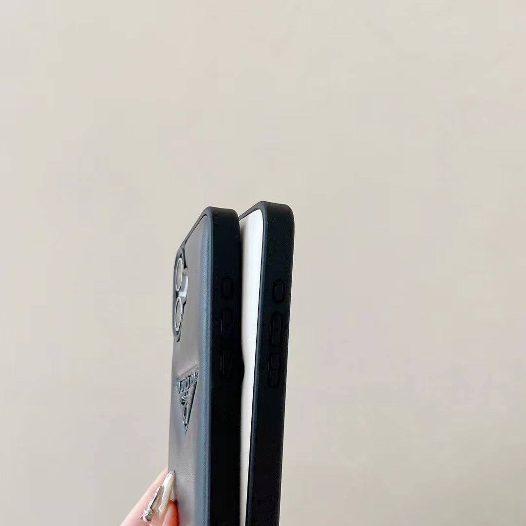 Prada-inspired minimal iPhone 16 Pro case with triangle detail