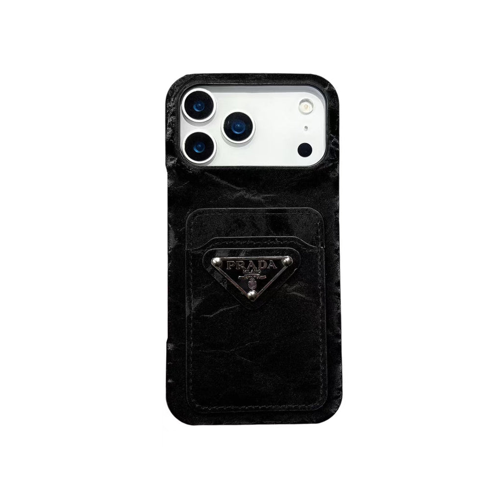 Prada-inspired iPhone 17 case with triangle card pocket