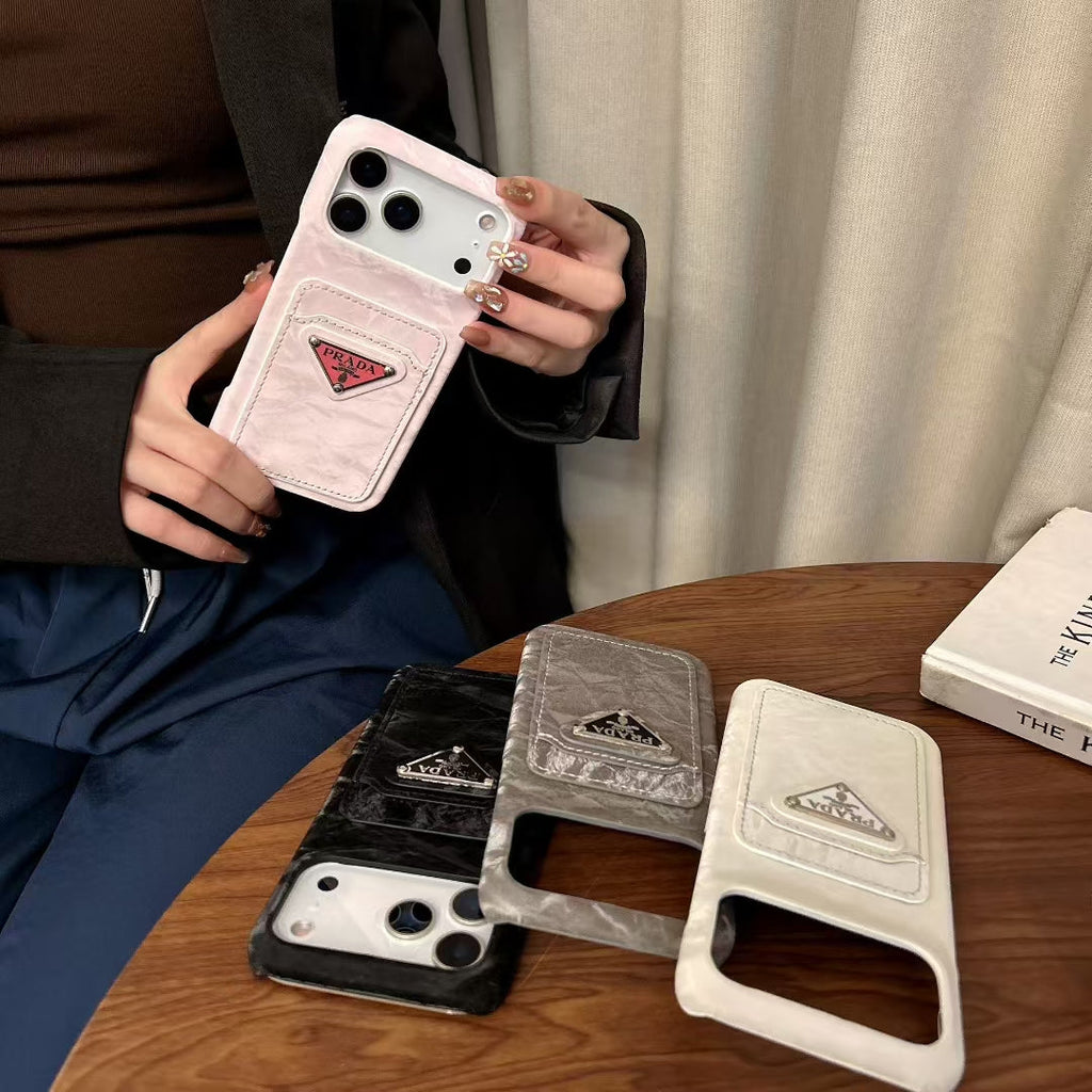 Prada-inspired iPhone 17 case with triangle card pocket