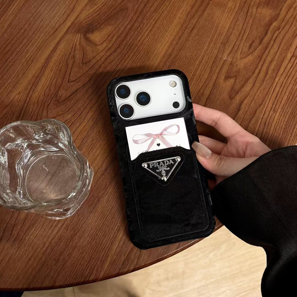Prada-inspired iPhone 17 case with triangle card pocket