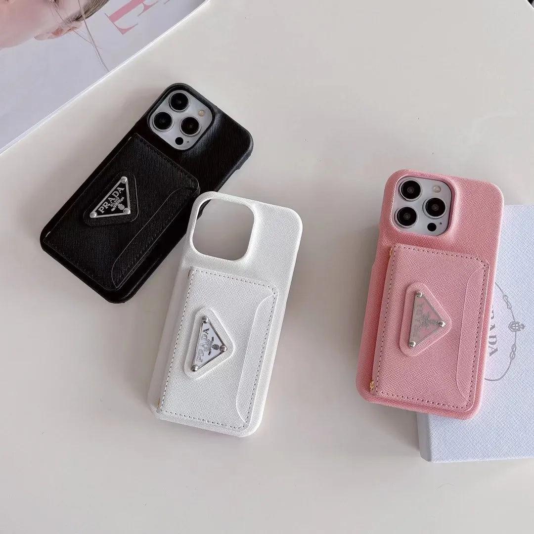 Prada-inspired iPhone 17 Pro Max case with triangle card pocket