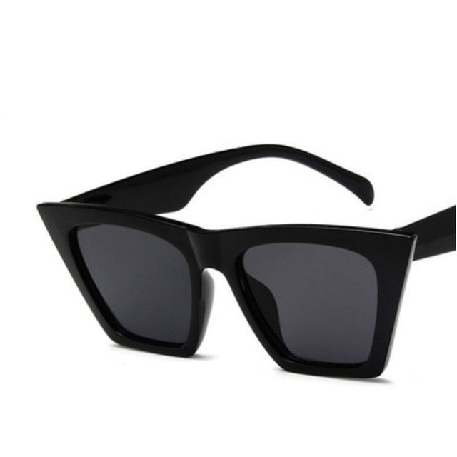 Square cat eye sunglasses with colorful lenses, black frame gray len