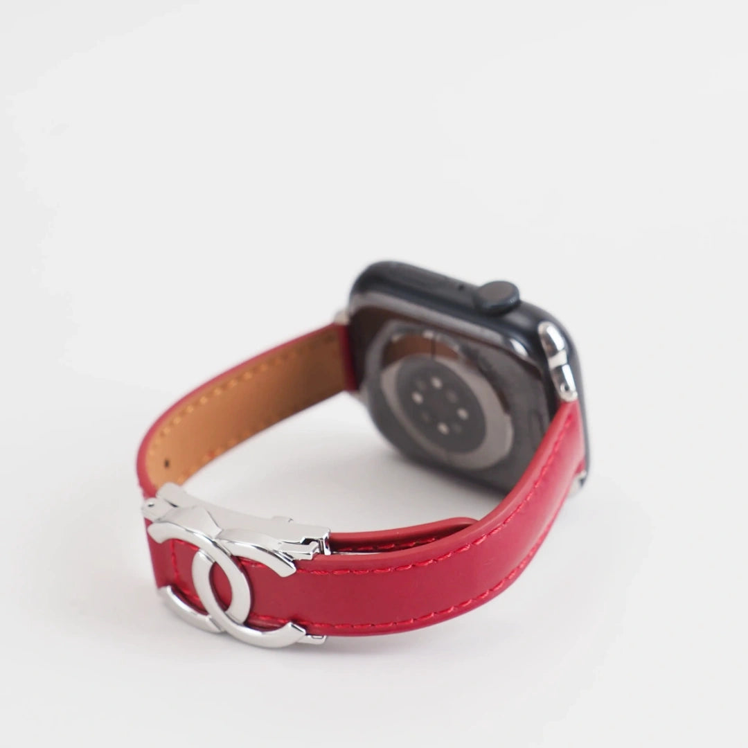 Chanel-inspired leather watch strap with metal detail