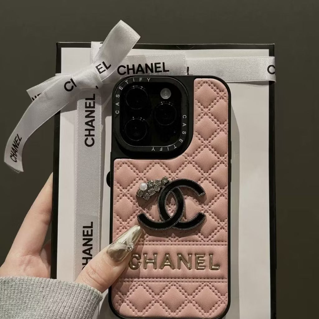 Chanel-inspired case for iPhone 16 15 14, pink