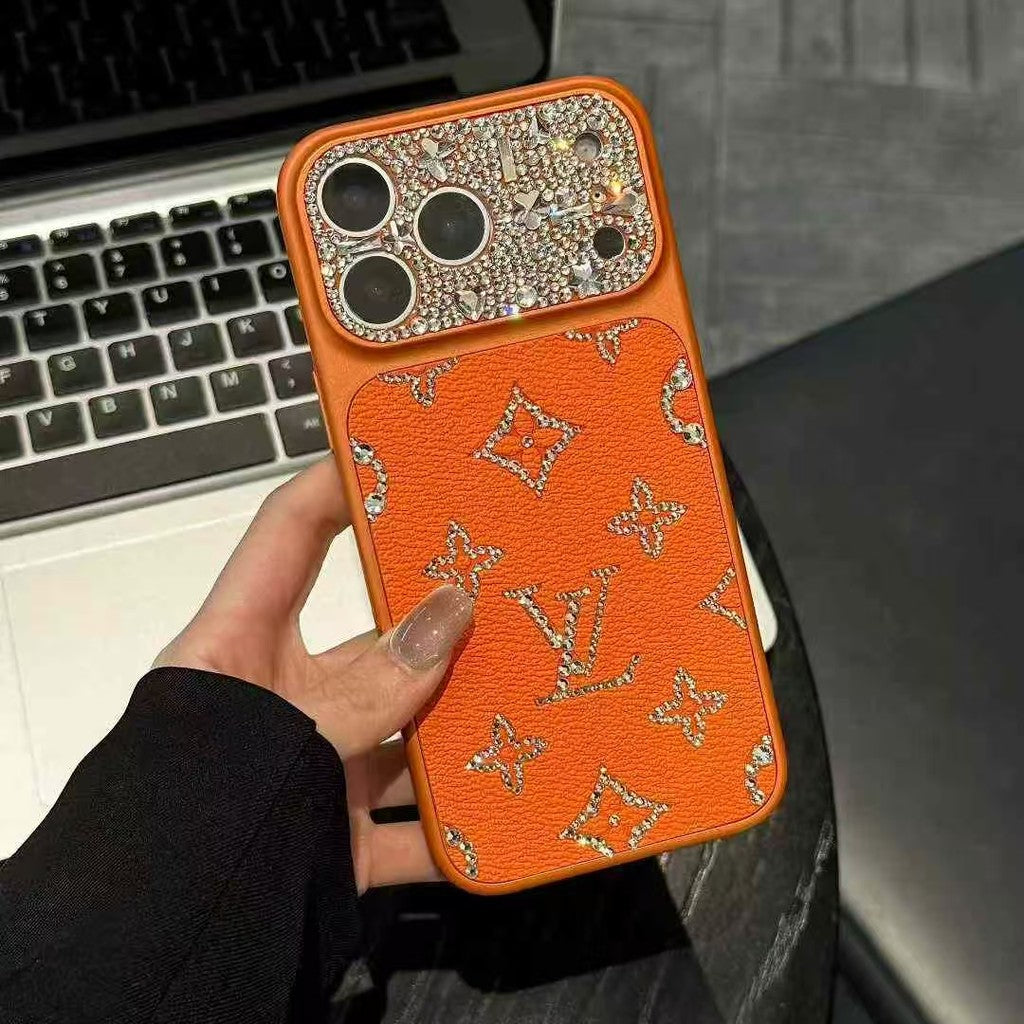 Louis Vuitton-inspired rhinestones glitter phone case for iPhone 17 / 16 / 15 / 14