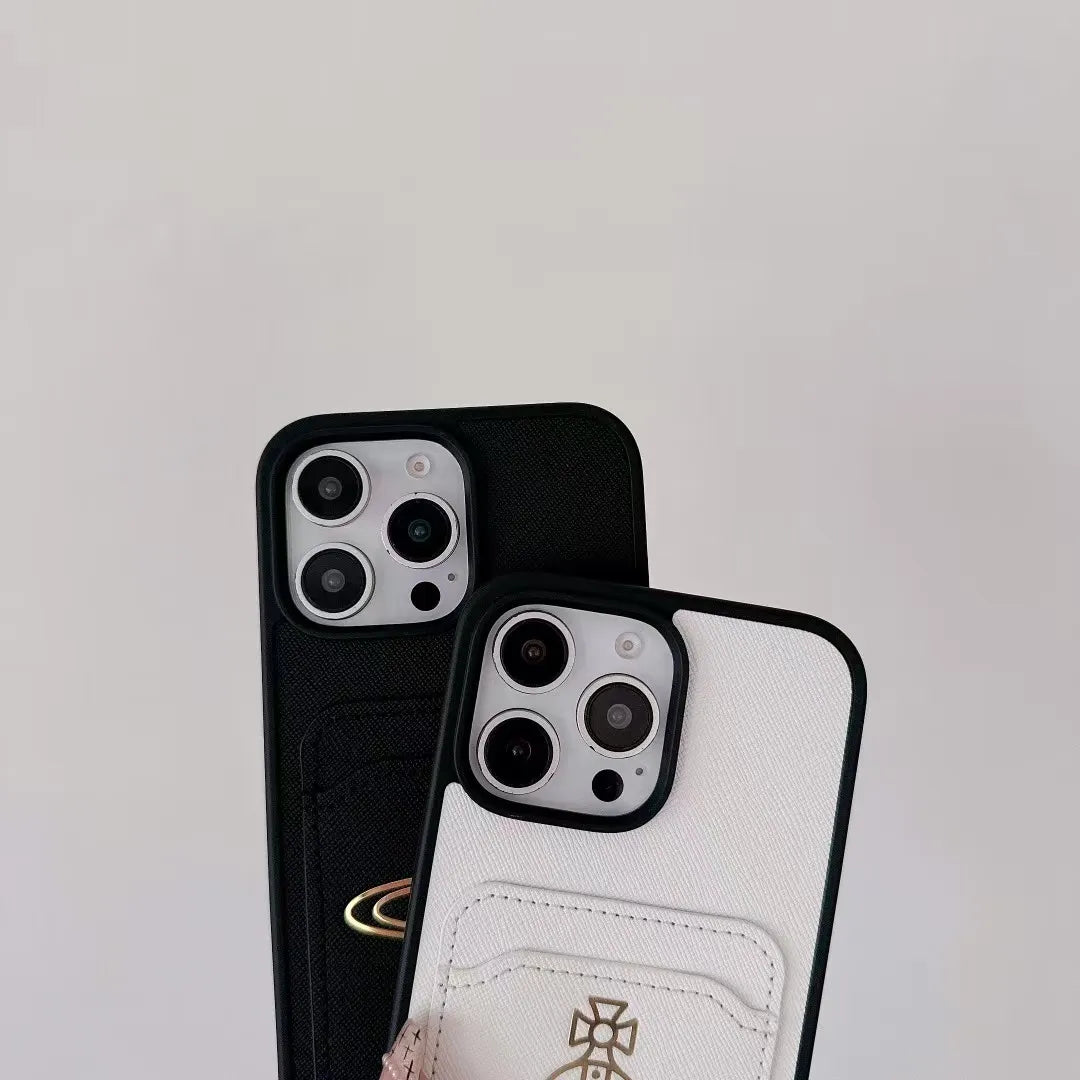 Vivienne Westwood-inspired solid color phone case with orb emblem