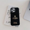 Vivienne Westwood-inspired solid color phone case with orb emblem, black