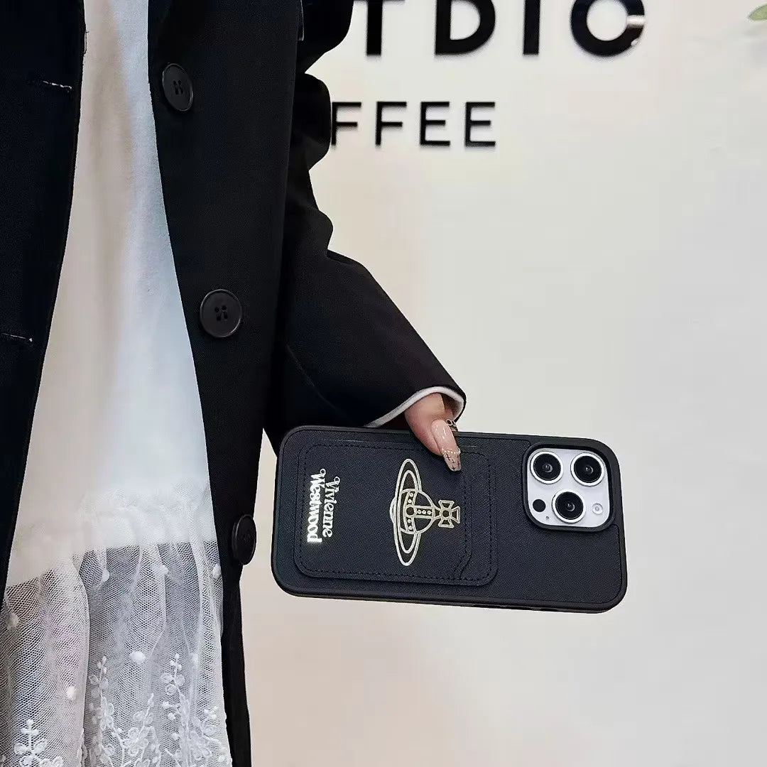 Vivienne Westwood-inspired solid color phone case with orb emblem