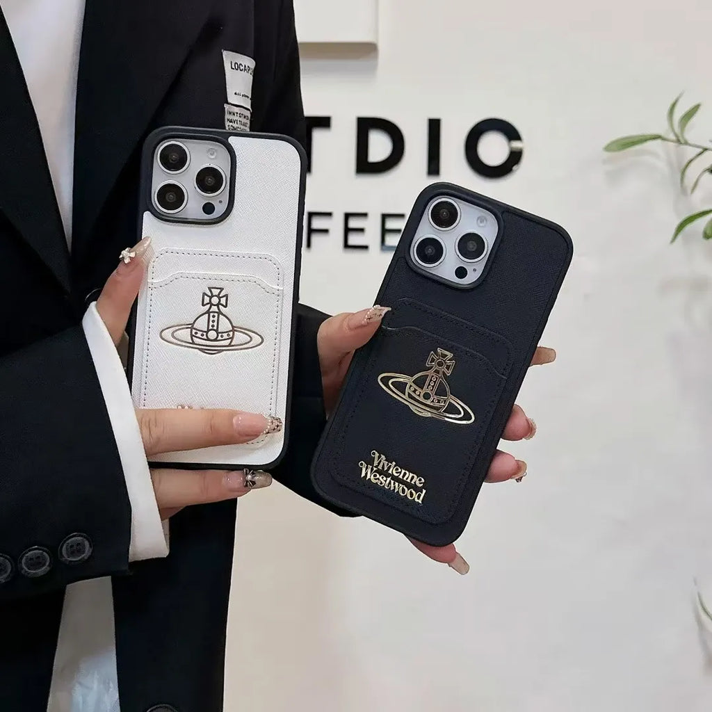 Vivienne Westwood-inspired solid color phone case with orb emblem