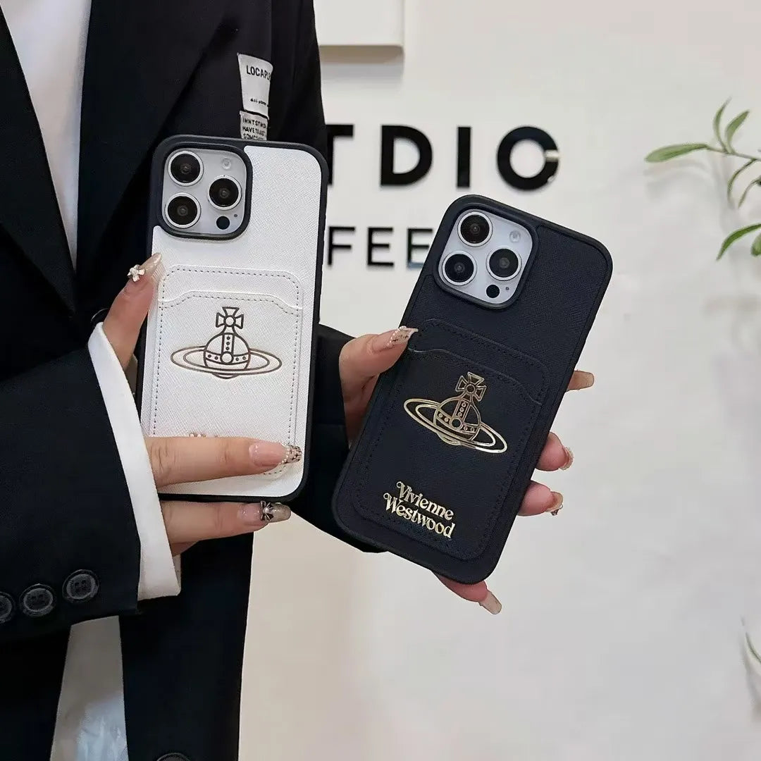 Vivienne Westwood-inspired solid color phone case with orb emblem