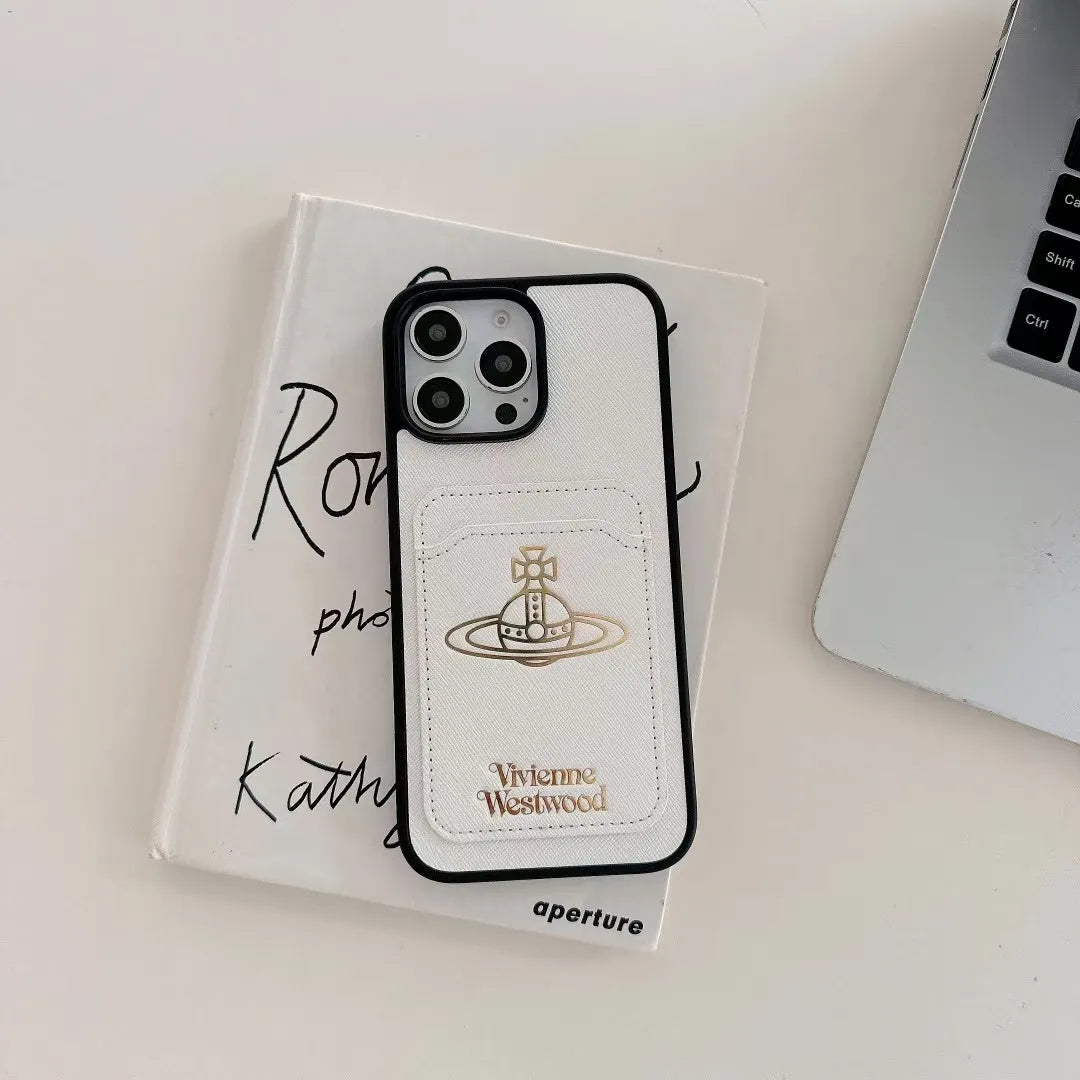 Vivienne Westwood-inspired solid color phone case with orb emblem