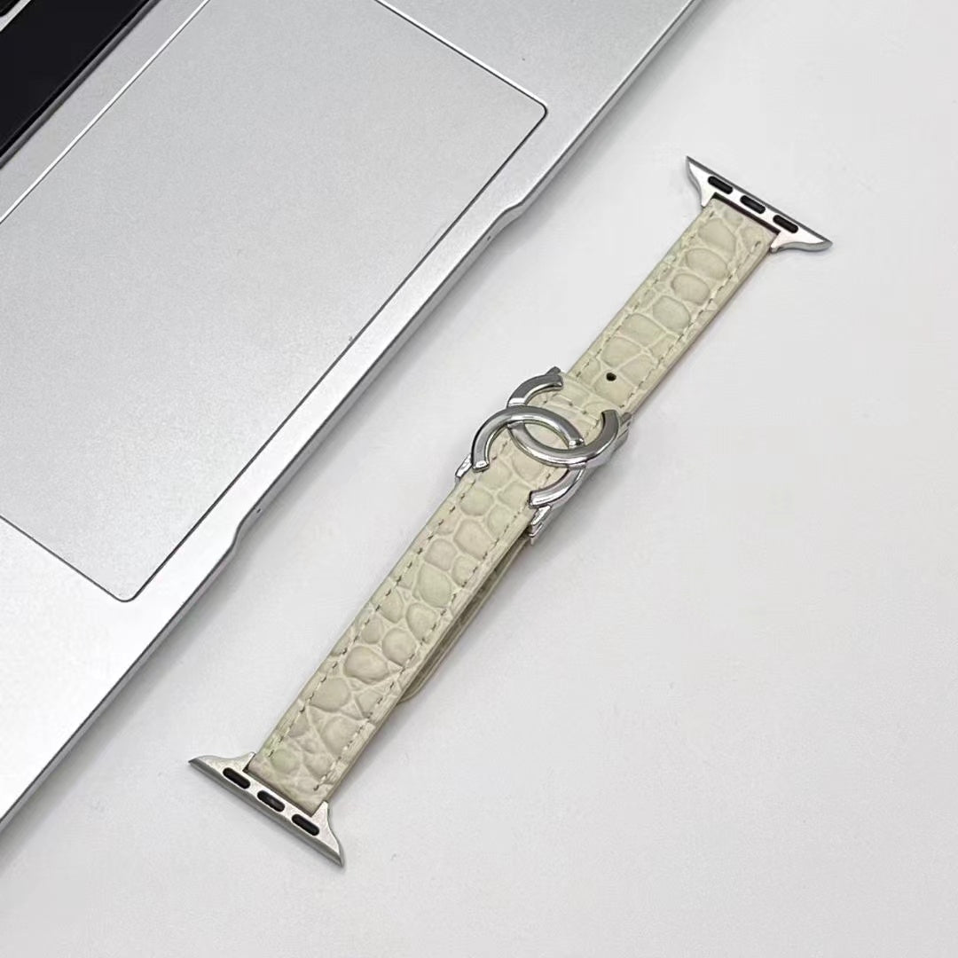 Chanel-inspired leather watch strap with metal detail