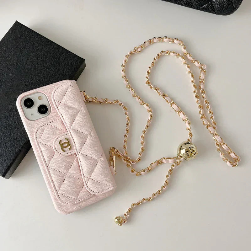 Chanel-inspired wallet crossbody chain iPhone case