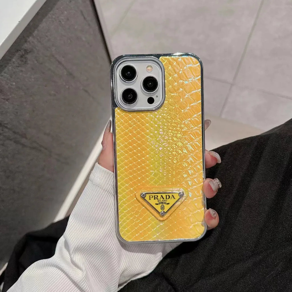 Prada-inspired pastel textured phone case with triangle detail